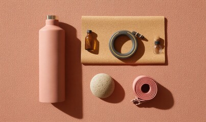 Aufkleber - Minimalist Wellness Essentials Soft Terracotta Aesthetic Showcasing Sustainable Fitness and Self-Care Accessories for Holistic Urban Lifestyle Performance