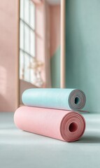 Aufkleber - Mindful Movement Essentials Soft Pastel Yoga Mats in Minimalist Home Studio - Wellness Design for Holistic Self-Care Lifestyle