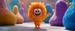 © Agus - Fluffy orange creature with joyful expression surrounded by colorful fuzzy shapes