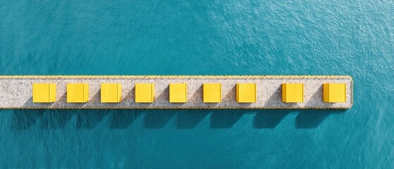 Poster - Future-Focused Career Progression Minimalist Yellow Milestone Tracking on Textured Concrete Against Oceanic Blue - Strategic Professional Development Visualization
