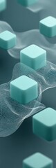 Fototapete - Futuristic Data Visualization Minimal Geometric Wireframe Cubes in Teal and Gray - Innovative Tech Design for Digital Transformation and AI Visualization