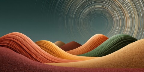 Poster - Celestial Rhythms Immersive Astronomical Visualization of Star Trails and Holographic Desert Landscape - Cutting-Edge Scientific Communication and Digital Art Experience