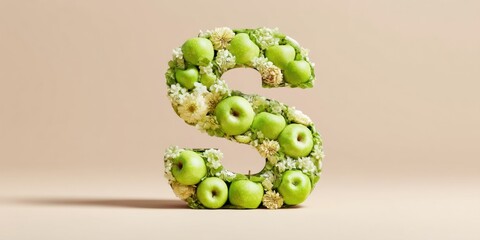 Poster - Eco-Typographic Design Green Apple and Floral S Letterform - Sustainable Branding Concept Merging Nature, Typography, and Visual Communication