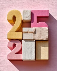 Aufkleber - Modern Typography 2025 Textural Dimensional Numerals in Soft Pastel Palette - Innovative Design Trends in Minimalist Graphic Communication