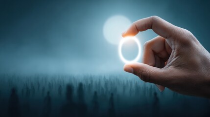 Fototapete - Minimalist Tech Insight Precision Hand Holding Luminescent Digital Sphere - Innovative Strategy Visualization for Futuristic Business Intelligence