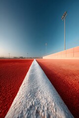 Aufkleber - Minimalist Athletic Infrastructure Dynamic Red Running Track with Architectural Perspective - High-Performance Sports Design and Urban Landscape Innovation