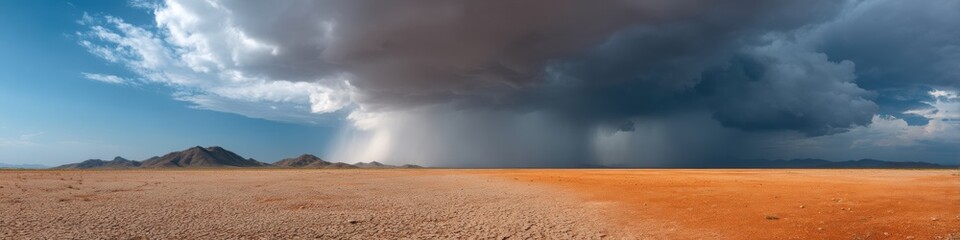 Fototapete - Anthropocene Climate Narratives Epic Desert Storm Panorama Revealing Ecological Resilience - Dramatic Atmospheric Research Visualization for Environmental Storytelling