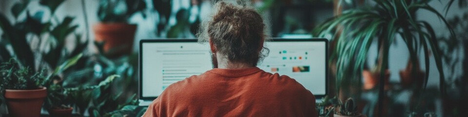 Leinwandbilder - Biophilic Workspace Revolution Data-Driven Productivity in Eco-Conscious Digital Era - Remote Work Performance Optimization with Green Tech Aesthetics