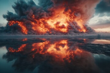 Poster - Climate Crisis Visualization Apocalyptic Volcanic Eruption Landscape Revealing Planetary Transformation - Immersive Environmental Documentary