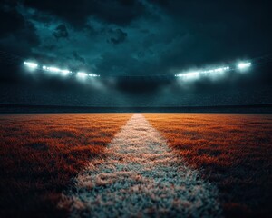 Poster - Cinematic Stadium Dreamscape Immersive Sports Architecture Capturing Epic Game Night Anticipation with Dramatic Lighting and Ethereal Performance Landscape
