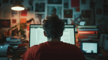 Poster - Immersive Digital Workflow Millennial Creatives Late-Night Productivity Landscape - Hybrid Workspace Innovation for Content Creators and Remote Performance