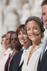 Aufkleber - Inclusive Digital Workforce Dynamic Multi-Ethnic Customer Support Team Showcasing Professional Collaboration, Empathetic Communication, and Next-Gen Service Excellence