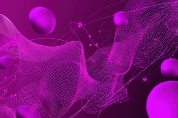 Wall Mural - abstract magenta background with dynamic wave lines and floating spheres creating a modern and artis
