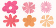 © Polinmr - Crumpled paper wildflower flat silhouettes on white background. Cute notebook pink stickers set with jagged torn edges, gritty dotted texture, halftone.