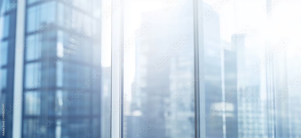 Bright and minimal cityscape view through office windows with ...