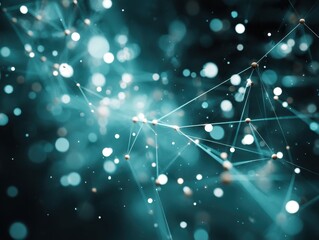Wall Mural - abstract network with glowing spheres and lines creating a futuristic connection in teal background 