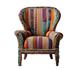 Poster - Moroccan low armchair with colorful hand-woven upholstery isolated on a empty plain background