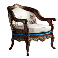 Poster - Oriental-style armchair with lacquered wood and embroidered silk upholstery isolated on a empty plain background