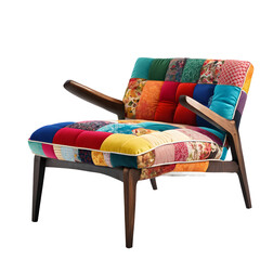 Poster - Postmodern colorful patchwork armchair isolated on a empty plain background
