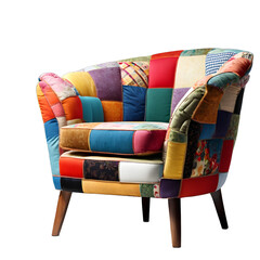 Poster - Postmodern colorful patchwork armchair isolated on a empty plain background