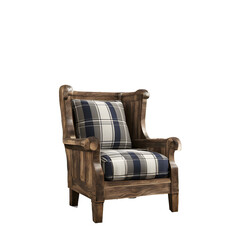 Poster - Rustic barnwood armchair with plaid cushion isolated on a empty plain background