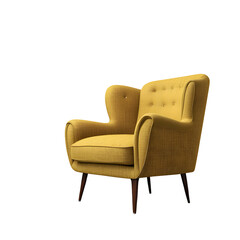 Poster - Vintage 1950s armchair in mustard yellow tweed fabric isolated on a empty plain background