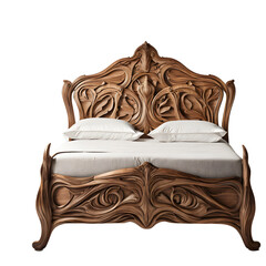 Poster - Vintage Art Nouveau organic form carved wood bed, isolated on a empty plain background