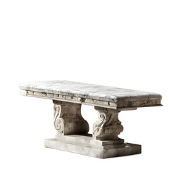 Poster - Ancient Roman marble slab bench with carved pedestal base, isolated on a empty plain background