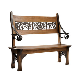 Poster - Arts and Crafts oak bench with hand-forged iron handles, isolated on a empty plain background