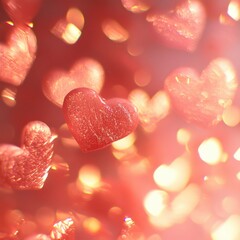 Wall Mural - romantic valentine day hearts background with soft light and bokeh for love and celebration concept 