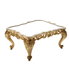 Poster - Hollywood Regency gold mirrored coffee table with ornate legs, isolated on a empty plain background