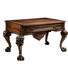 Poster - Renaissance heavy walnut writing desk with lion paw feet, isolated on a empty plain background