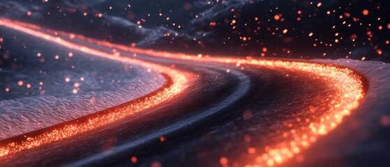 Canvas Print - abstract illuminated path in a dark landscape with glowing particles creating a surreal and captivat
