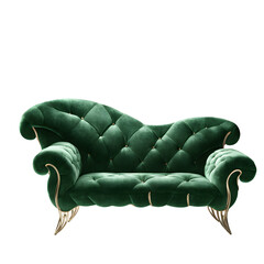 Poster - Fantasy elven leaf-shaped emerald green velvet sofa, isolated on a empty plain background