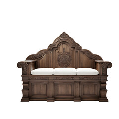 Poster - Medieval castle-style heavy oak and fur sofa, isolated on a empty plain background