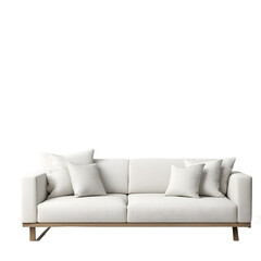 Poster - Modern minimalist white linen sofa, clean lines, isolated on a empty plain background