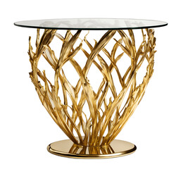 Poster - Luxury ultra-modern gold leaf glass-topped side table, isolated on a empty plain background