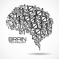 Artificial intelligence. Abstract brain with binary computer code, technology concept. Vector illustration