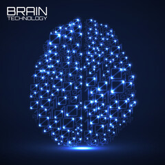 Artificial intelligence. Abstract brain with binary computer code, technology concept. Vector illustration