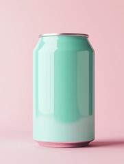 Canvas Print - minimalist teal soda can on pastel pink background studio shot beverage container refreshment drink 