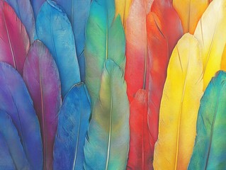 Canvas Print - vibrant array of colorful feathers creating an abstract background showcasing a spectrum of hues and