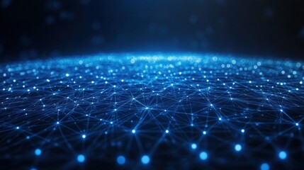 Wall Mural - abstract blue network background with glowing nodes and connections representing technology innovati