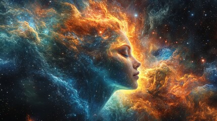 Wall Mural - A celestial goddess surrounded by swirling galaxies
