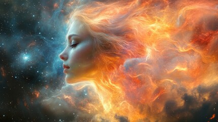 Wall Mural - A celestial goddess surrounded by swirling galaxies