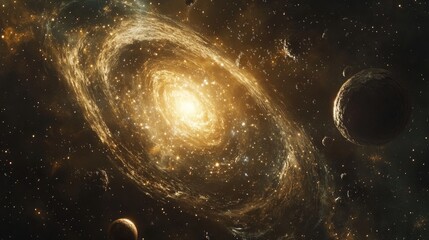 Wall Mural - A celestial scene with stars, planets, and distant galaxies