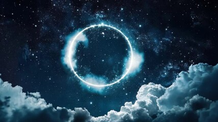 Wall Mural - nebula journey through clouds and star circles illuminates night sky, nebula's journey through cloud