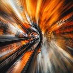 Canvas Print - abstract tunnel vision with dynamic motion blur and vibrant orange hues creating a futuristic and su