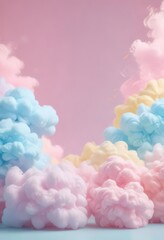 Wall Mural - Dreamy pastel pink blue yellow cotton candy gradient background , glow, shine, airy