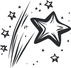 Wall Mural - black and white illustration of a shooting star with multiple stars scattered around in space