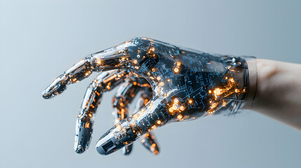 Wall Mural - a futuristic prosthetic hand with glowing internal circuitry. excellent visual for tech innovation. 